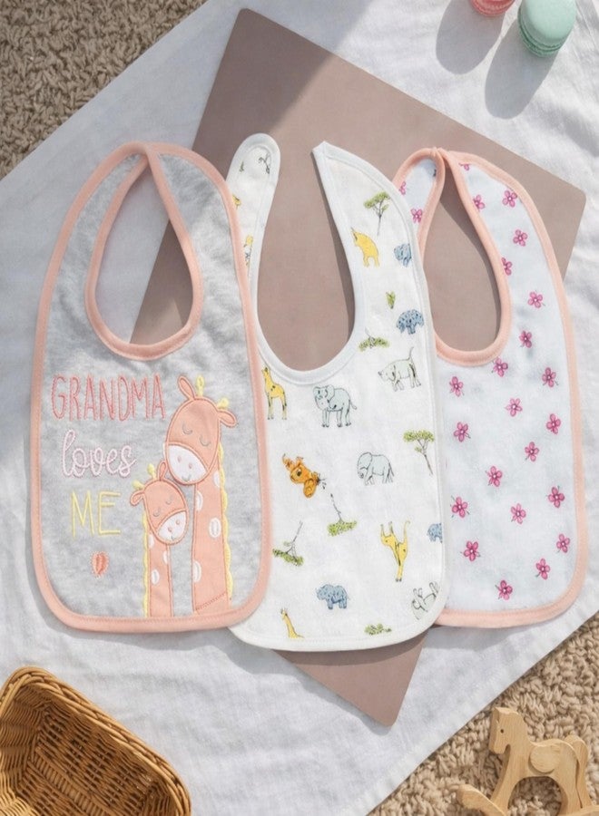 Nestlooms Pure Cotton Baby Bibs Set,Skin Friendly & Super Absorbent, Waterproof Backing, Adjustable Snap Buttons, Quick Absorption & Fast Drying,Babies & Toddlers (Set of 3 - Grandma Loves Me) - Image 4