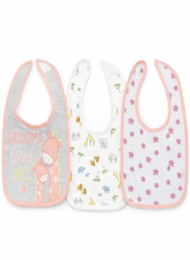 Nestlooms Pure Cotton Baby Bibs Set,Skin Friendly & Super Absorbent, Waterproof Backing, Adjustable Snap Buttons, Quick Absorption & Fast Drying,Babies & Toddlers (Set of 3 - Grandma Loves Me) - Image 1