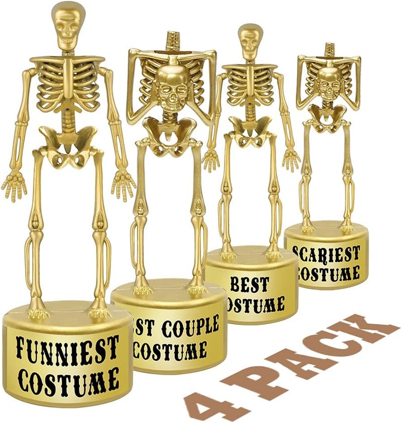 ORIENTAL CHERRY Halloween Party Supplies - Golden Best Costume Skeleton Trophies for Kids Adults Halloween Party Games Decorations Favors Costume Contest Awards Prizes - 4 Pack - Image 1