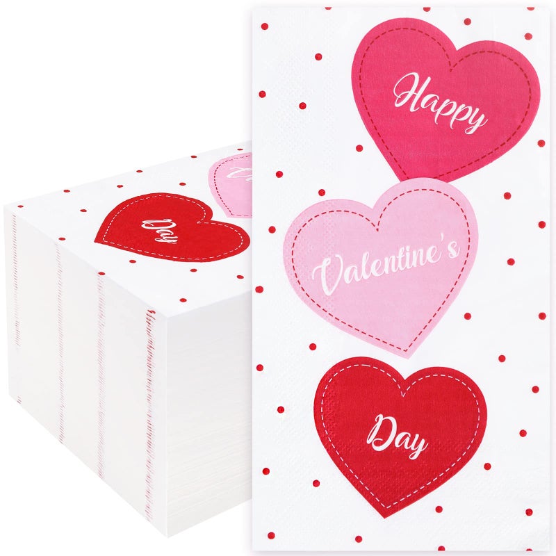 Whaline Valentine's Day Guest Napkins 3 Ply Heart Disposable Paper Napkins Sweet Heart Dinner Hand Napkin Towel for Home Kitchen Bathroom Powder Room Wedding Holiday Party Supplies  80Pcs - Image 1