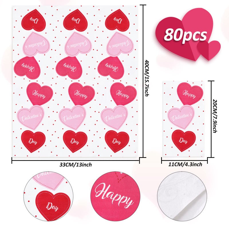 Whaline Valentine's Day Guest Napkins 3 Ply Heart Disposable Paper Napkins Sweet Heart Dinner Hand Napkin Towel for Home Kitchen Bathroom Powder Room Wedding Holiday Party Supplies  80Pcs - Image 2