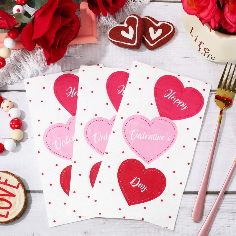 Whaline Valentine's Day Guest Napkins 3 Ply Heart Disposable Paper Napkins Sweet Heart Dinner Hand Napkin Towel for Home Kitchen Bathroom Powder Room Wedding Holiday Party Supplies  80Pcs - Image 4