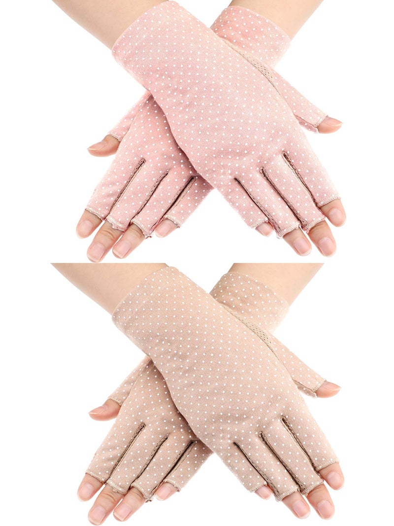 Maxdot Fingerless Gloves Non Slip UV Protection Driving Gloves Summer Outdoor Gloves for Women(2 Pairs,Pink and Khaki) - Image 1