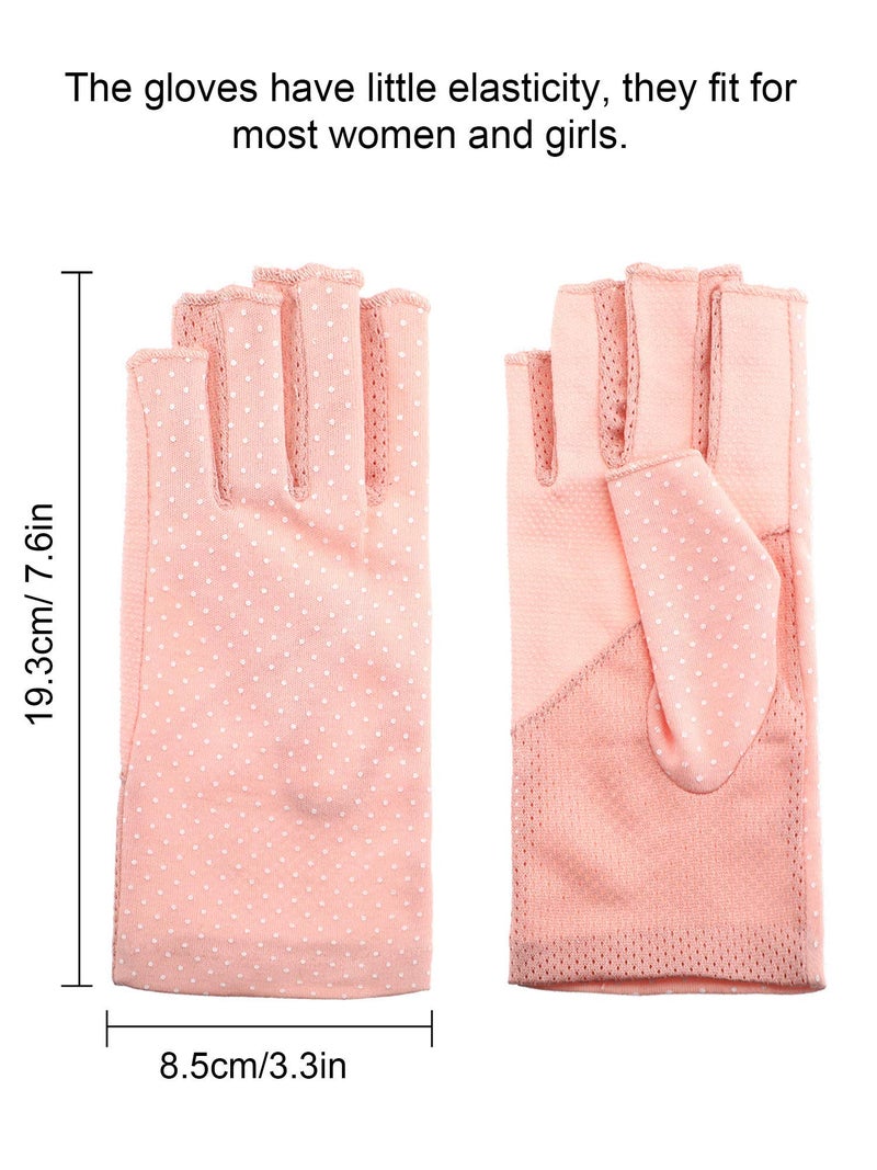 Maxdot Fingerless Gloves Non Slip UV Protection Driving Gloves Summer Outdoor Gloves for Women(2 Pairs,Pink and Khaki) - Image 2