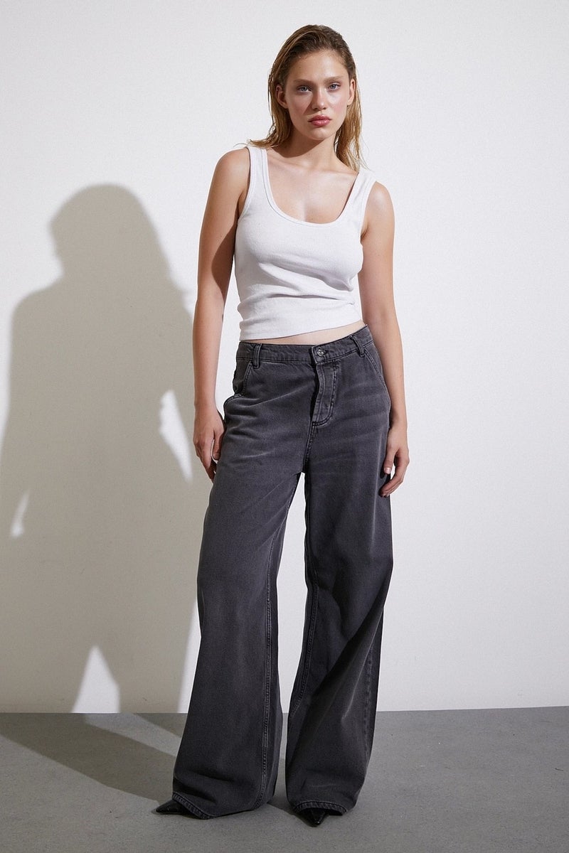 Never More High Waist Wide Leg Jeans Smoke - Image 1