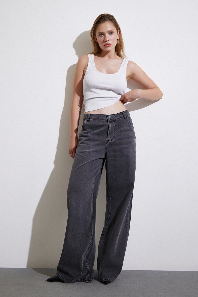 Never More High Waist Wide Leg Jeans Smoke - Image 2