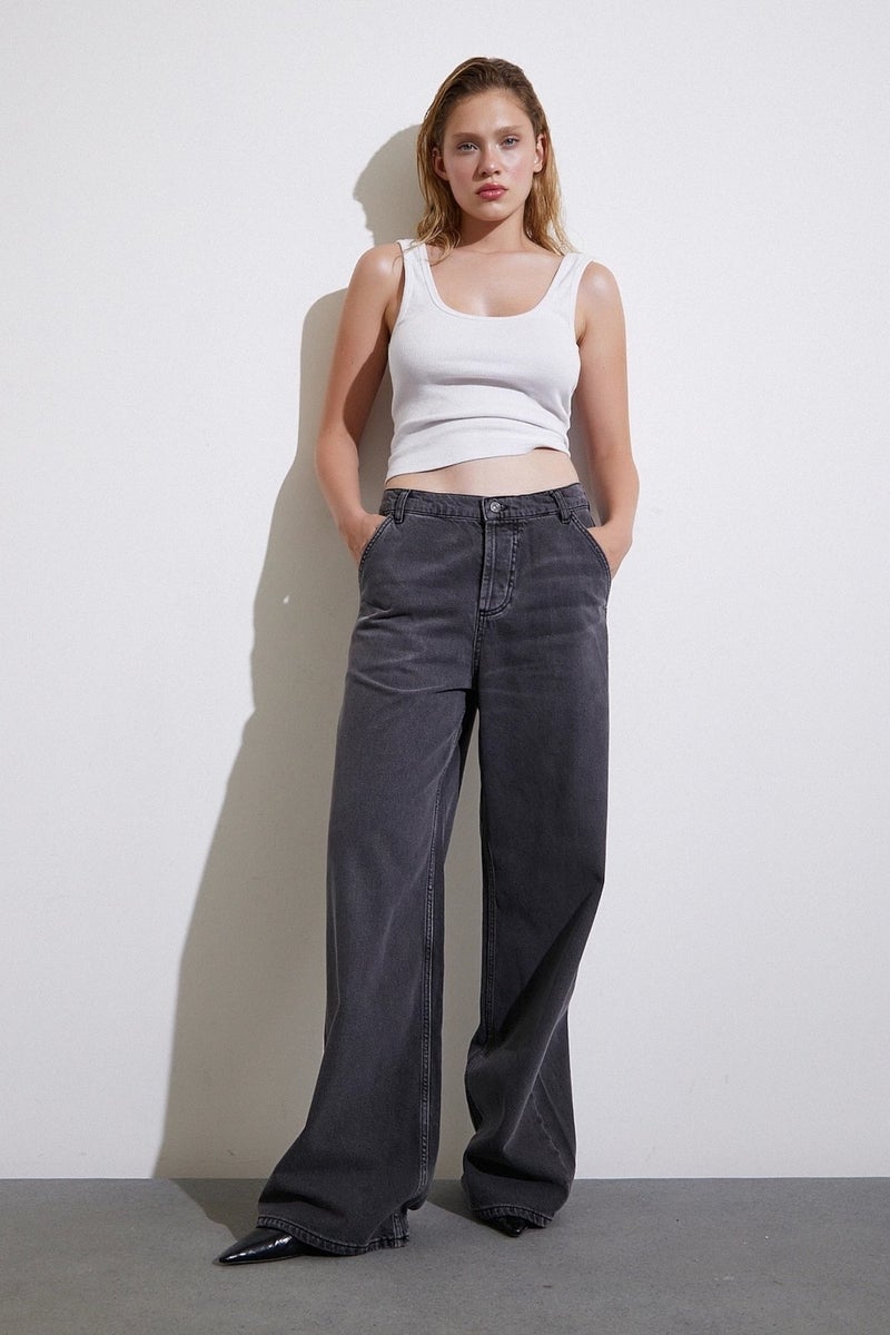 Never More High Waist Wide Leg Jeans Smoke - Image 3
