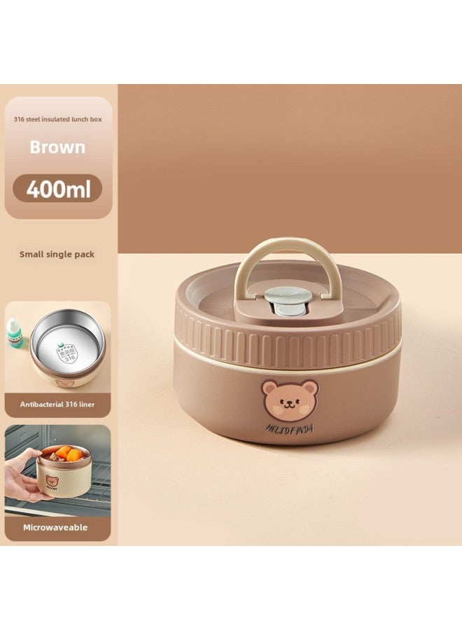 316 Food Grade Stainless Steel Insulated Lunch Box Microwave Oven Heating Soup Bowl Children Bento Box Portable Lunch Box Gift-Specifications:316: Brown-small Size (bear)  - Image 1