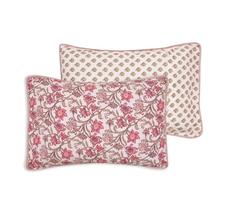 RRC Quilted Floral Print Cotton Pillow Covers Set of 2,17X27(Inches) 220 GSM Soft Cotton Quilted Pillow Cover Protector Zippered Closure - Image 2