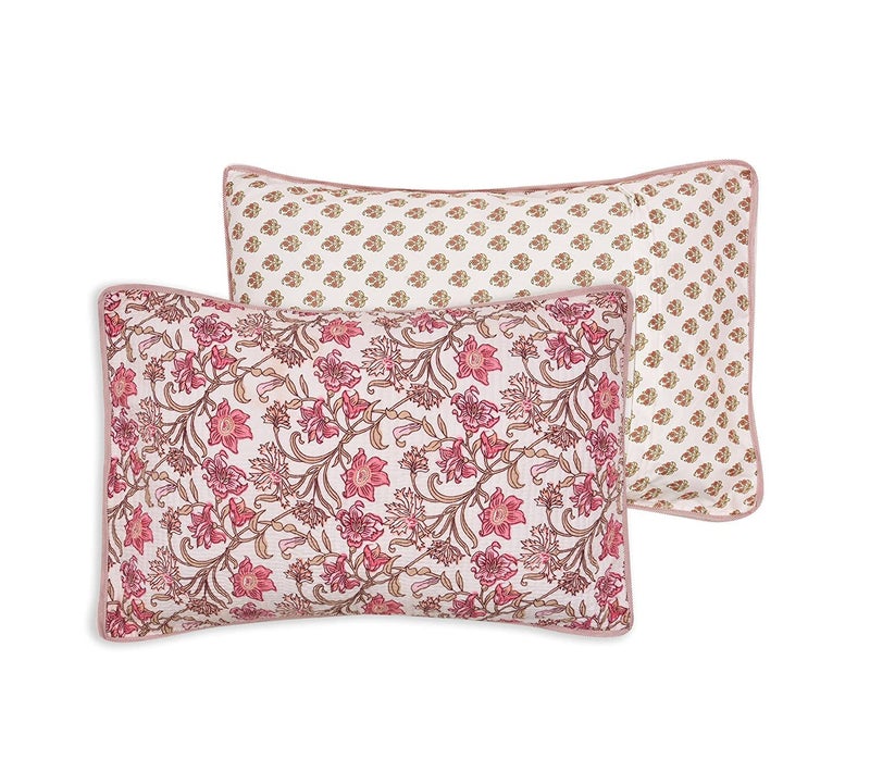 RRC Quilted Floral Print Cotton Pillow Covers Set of 2,17X27(Inches) 220 GSM Soft Cotton Quilted Pillow Cover Protector Zippered Closure - Image 1