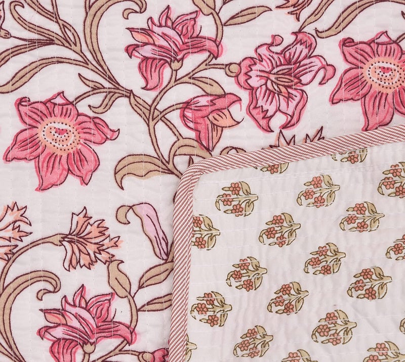 RRC Quilted Floral Print Cotton Pillow Covers Set of 2,17X27(Inches) 220 GSM Soft Cotton Quilted Pillow Cover Protector Zippered Closure - Image 5