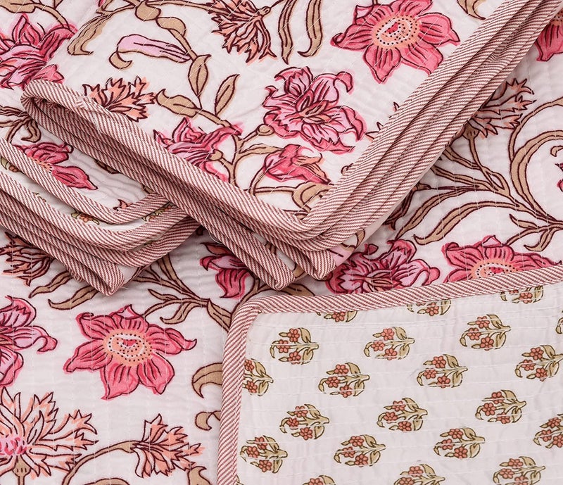RRC Quilted Floral Print Cotton Pillow Covers Set of 2,17X27(Inches) 220 GSM Soft Cotton Quilted Pillow Cover Protector Zippered Closure - Image 4