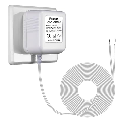 Fesasn 24V AC Power Supply, C Wire Adapter for Smart Thermostat, Fits for Nest Hello August Ring Door Bell and Ecobee Nest Honeywell Smart WiFi Thermostat (with 26.2 Foot White Door Bell Wire) - Image 1