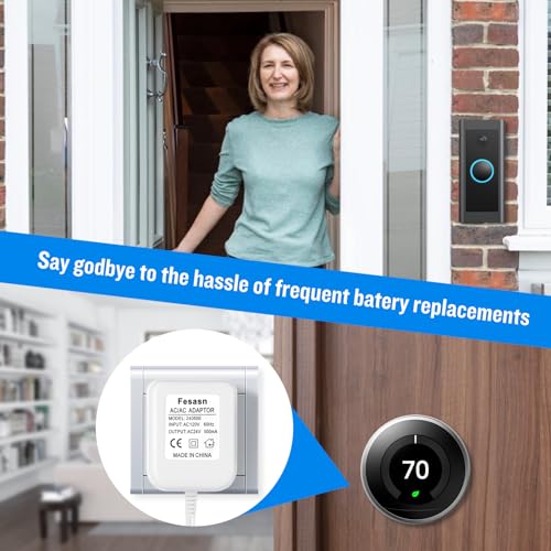 Fesasn 24V AC Power Supply, C Wire Adapter for Smart Thermostat, Fits for Nest Hello August Ring Door Bell and Ecobee Nest Honeywell Smart WiFi Thermostat (with 26.2 Foot White Door Bell Wire) - Image 4