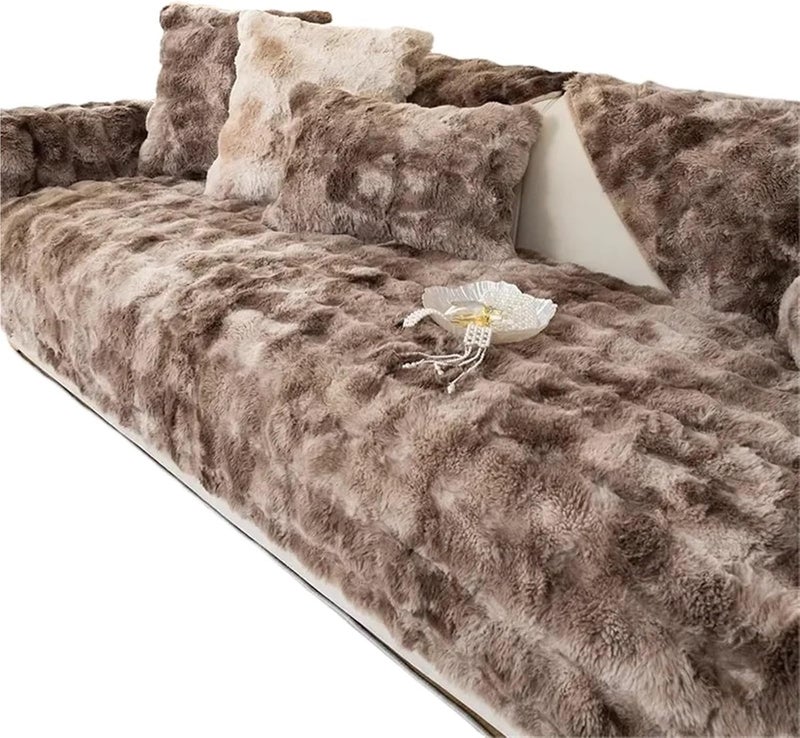 Plush Couch Cover Plush Sofa Cover for Living Room Warm Winter Towel Universal Non-Slip Mat Blanket Couch Cushion Thicken Rabbit(Coffee,110x210cm 1pc) - Image 1
