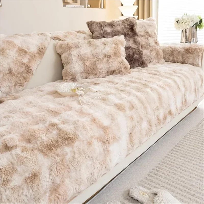 Plush Couch Cover Plush Sofa Cover for Living Room Warm Winter Towel Universal Non-Slip Mat Blanket Couch Cushion Thicken Rabbit(Coffee,110x210cm 1pc) - Image 2