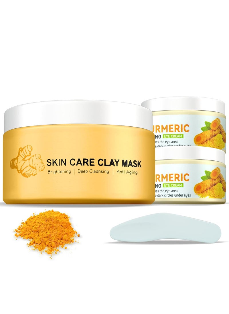 Mr.A - Turmeric Face Clay Mask Under Eye Cream Skincare Kit 1pack Vitamin C B5 Deep Cleansing Facial Mask Overnight Face Mask for Pores 2pc Hydrating Eye Cream for Dark Circles Puffiness - Image 1