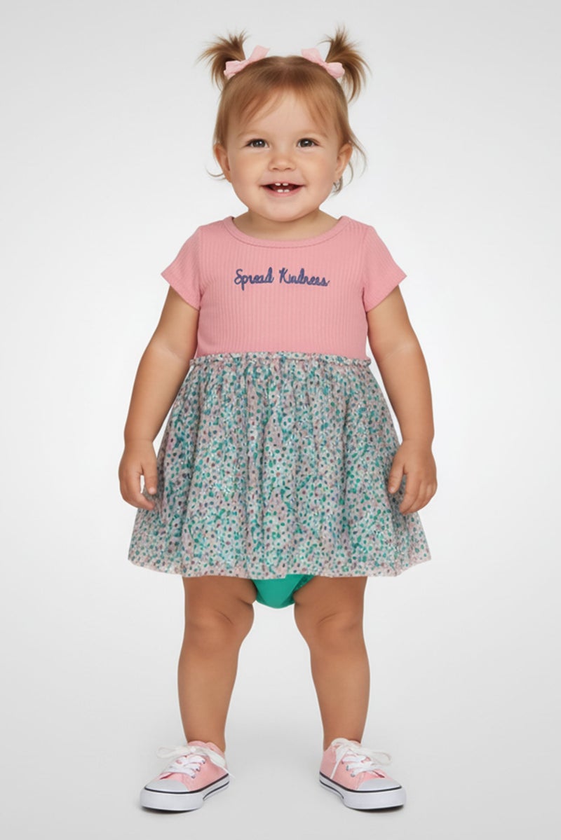 Young Hearts Toddlers Girl 2Pcs Dress And Panty Set, Multicolor - Image 1