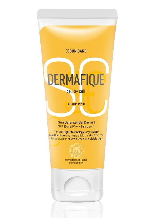 Dermafique Sun Defense Gel Crème 50g, for All Skin Types, 360 degree Sun Spectrum Protection, for Men and Women - Image 1