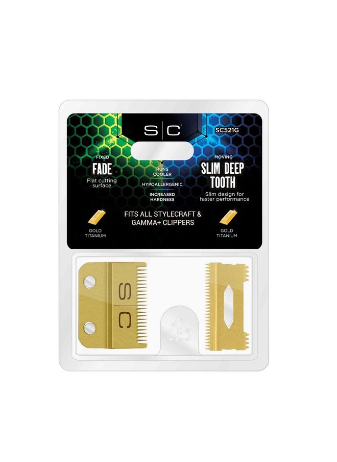 Stylecraft Stylecraft Replacement Fixed Gold Titanium Fade Hair Clipper Blade with Moving Gold Titanium Slim Deep Tooth Cutter Set  - Image 2