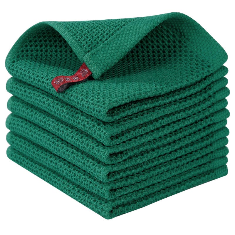 Homaxy 100% Cotton Waffle Weave Kitchen Dish Cloths, Ultra Soft Absorbent Quick Drying Dish Towels, 12 x 12 Inches, 6-Pack, Dark Green - Image 1