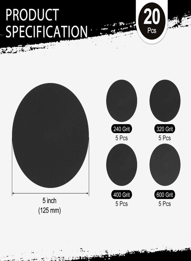 Kozelo 20 Pcs 5 Inch Sanding Discs, 240/320/400/600 Grit Silicon Carbide Hook and Loop Orbital Sander Sandpaper for Metal Wood Furniture DIY Grinding and Polishing, Black - Image 2