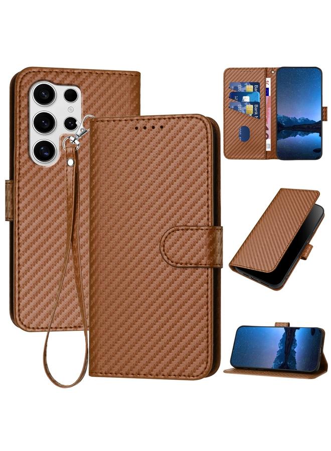 S-TOP Case For Samsung Galaxy S25 Ultra 5G YX0070 Carbon Fiber Buckle Leather Phone Case with Lanyard - Image 1