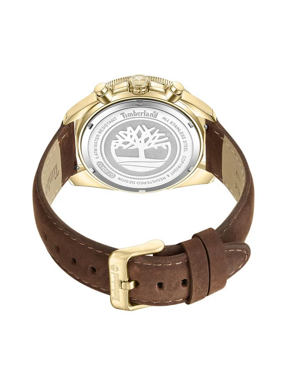 Timberland Timberland Marshfield Multifunction - Mens Watch - Gold Case, Gilt & Black Dial, Dark Brown Leather Strap