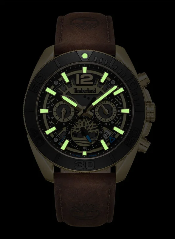 Timberland Timberland Marshfield Multifunction - Mens Watch - Gold Case, Gilt & Black Dial, Dark Brown Leather Strap