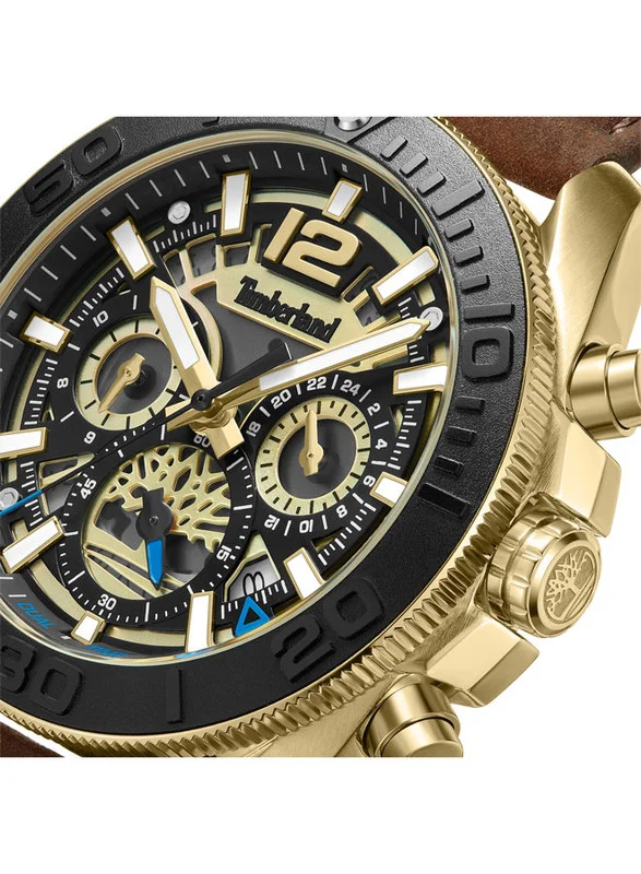Timberland Timberland Marshfield Multifunction - Mens Watch - Gold Case, Gilt & Black Dial, Dark Brown Leather Strap