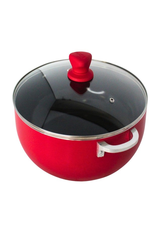 إيموسا قدر طهي كبير من الألومنيوم الأحمر من إيموسا بسعة 6.9 كوارت، مزود بغطاء زجاجي وسيراميك أسود غير لاصق - مثالي لطهي الأرز، واليخنات، والشوربات، والفاصوليا، والطبخ البطيء، والوصفات الإسبانية التقليدية. - Image 1