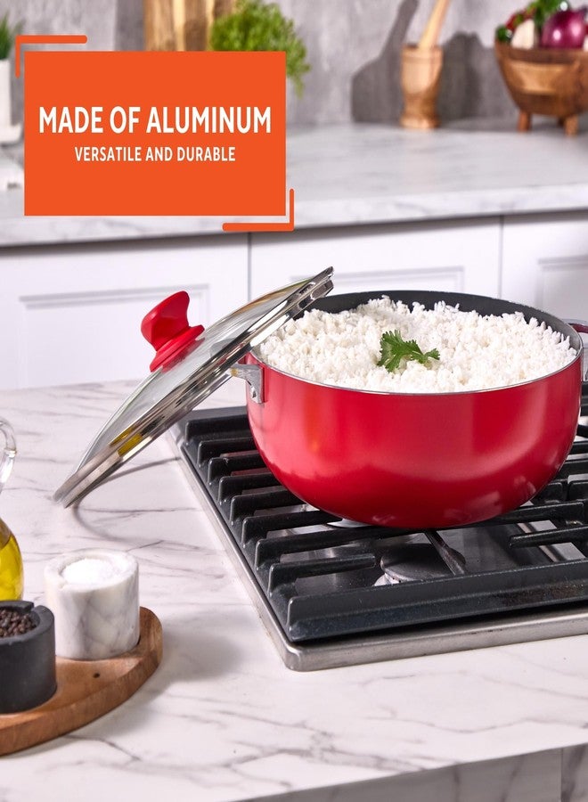 إيموسا قدر طهي كبير من الألومنيوم الأحمر من إيموسا بسعة 6.9 كوارت، مزود بغطاء زجاجي وسيراميك أسود غير لاصق - مثالي لطهي الأرز، واليخنات، والشوربات، والفاصوليا، والطبخ البطيء، والوصفات الإسبانية التقليدية. - Image 3