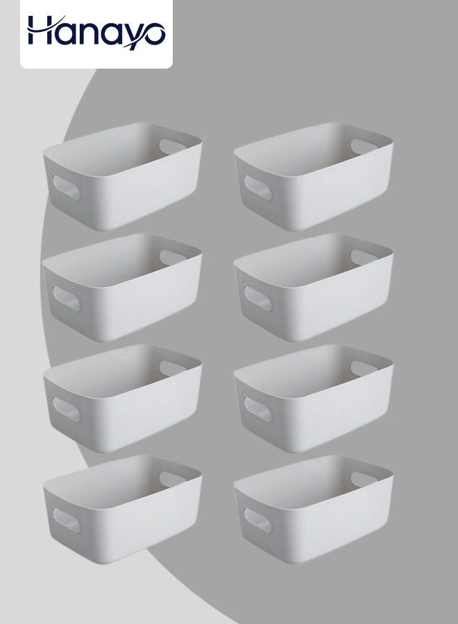 Hanayo مجموعة سلال تخزين من 8 سلال بلاستيكية منظم خزانة مع مقبض صناديق تخزين للمكتب والحمام وغرفة النوم والمنزل والمطبخ (رمادي) - Image 1