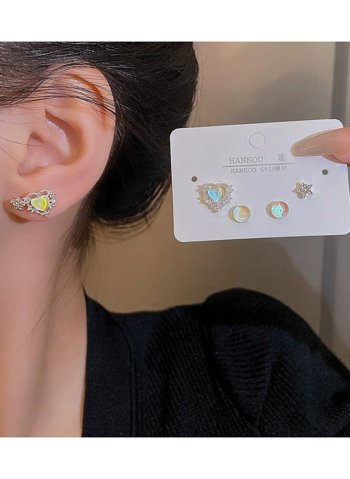 Goolsky Fairycore Heart & Star Stud Earrings Set – S925 Silver Needle, Dainty Crystal-Inlaid Earrings for Women & Girls, Dreamy Minimalist Jewelry - Image 1