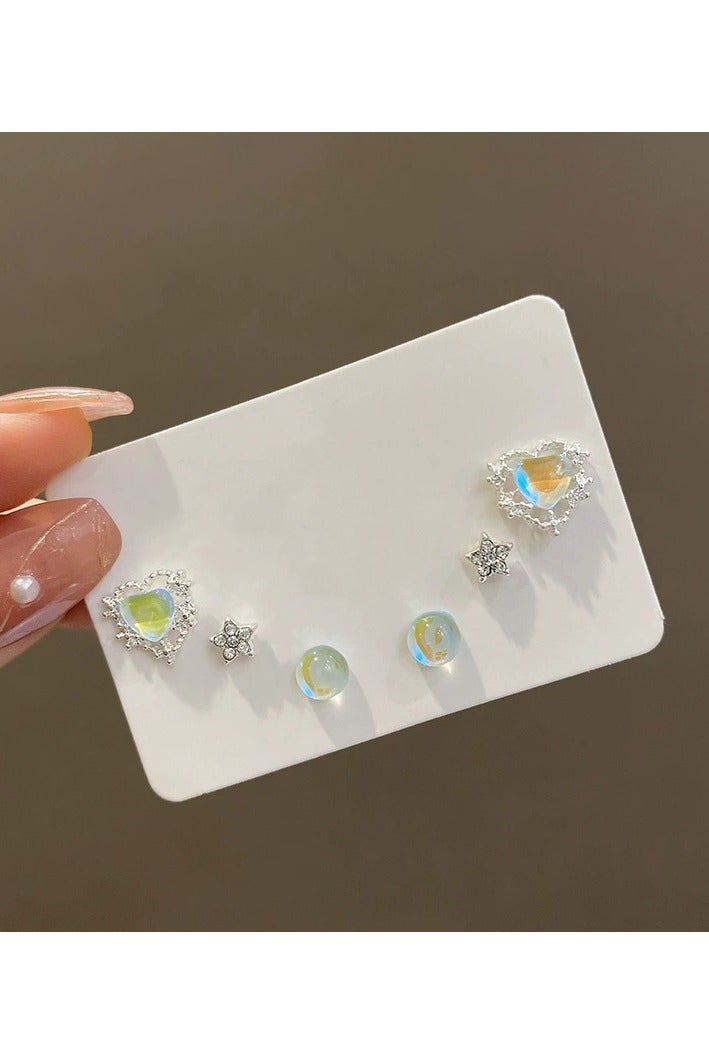 Goolsky Fairycore Heart & Star Stud Earrings Set – S925 Silver Needle, Dainty Crystal-Inlaid Earrings for Women & Girls, Dreamy Minimalist Jewelry - Image 5