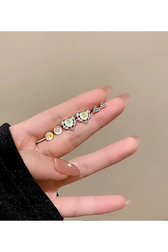 Goolsky Fairycore Heart & Star Stud Earrings Set – S925 Silver Needle, Dainty Crystal-Inlaid Earrings for Women & Girls, Dreamy Minimalist Jewelry - Image 2
