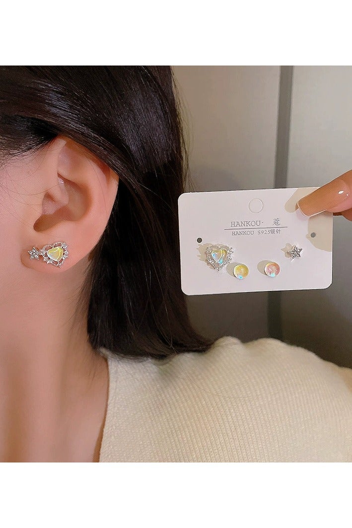 Goolsky Fairycore Heart & Star Stud Earrings Set – S925 Silver Needle, Dainty Crystal-Inlaid Earrings for Women & Girls, Dreamy Minimalist Jewelry - Image 3