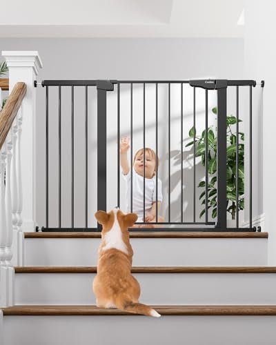 Cumbor 29748 Baby Gate for Stairs Moms Choice Awards WinnerDog Gate for Doorways Auto Close Safety Pet Gate for Dogs Indoor Easy Install Pressure Mounted Child Gate with Walk Thru Door Black