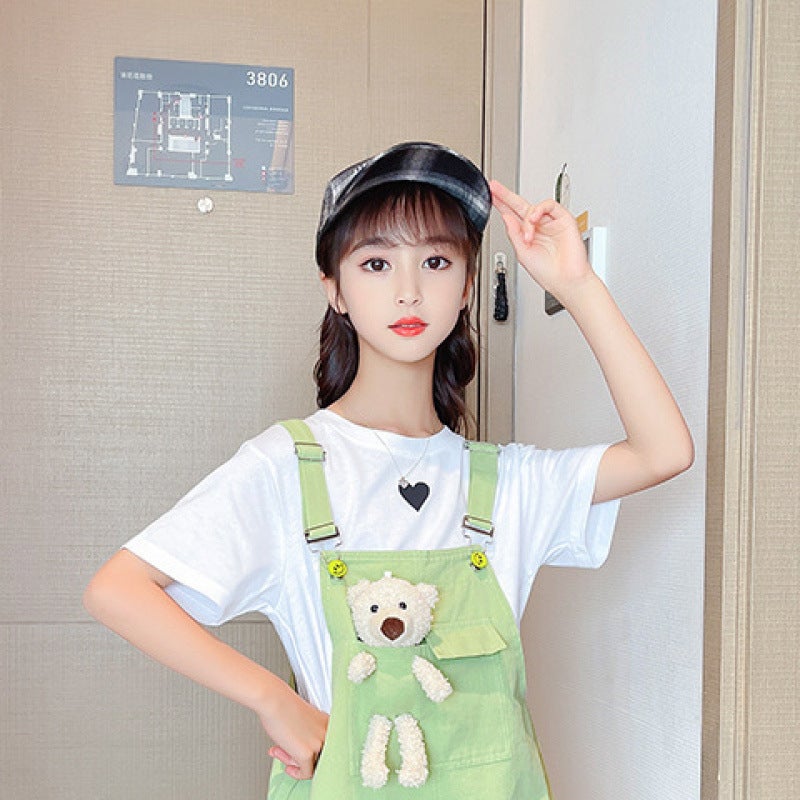 Girls' Suspender Pants Trendy Summer Two-Piece Set New Denim Shorts For Older Children Thin Pants For Outdoor Wear - Image 1