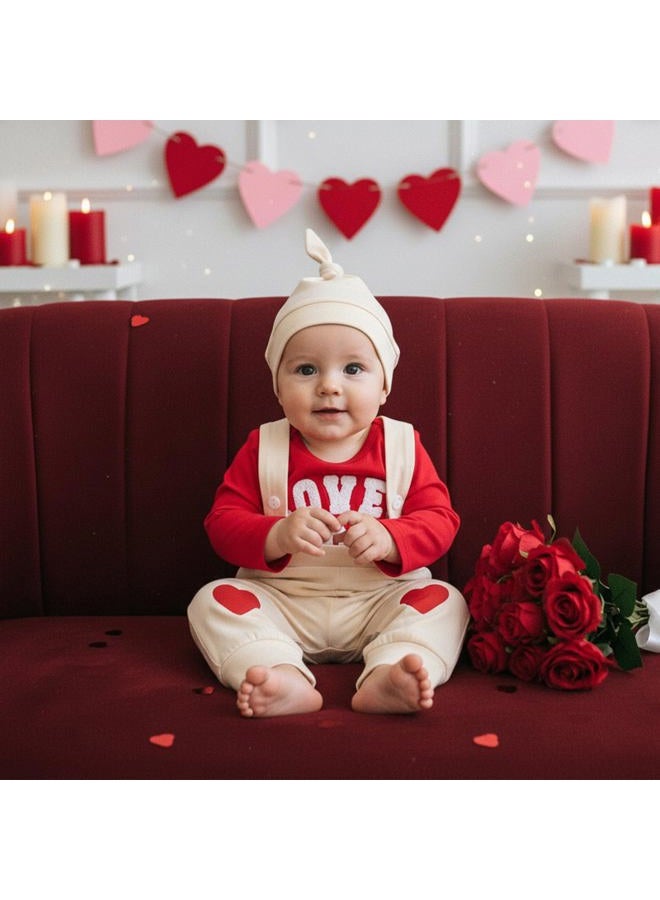 MERSARIPHY My First Valentines Baby Boy Outfit Lover Boy Embroidery Long Sleeve Romper Suspender Pants Newborn Clothes Set, Red, 6-12 Months - Image 3
