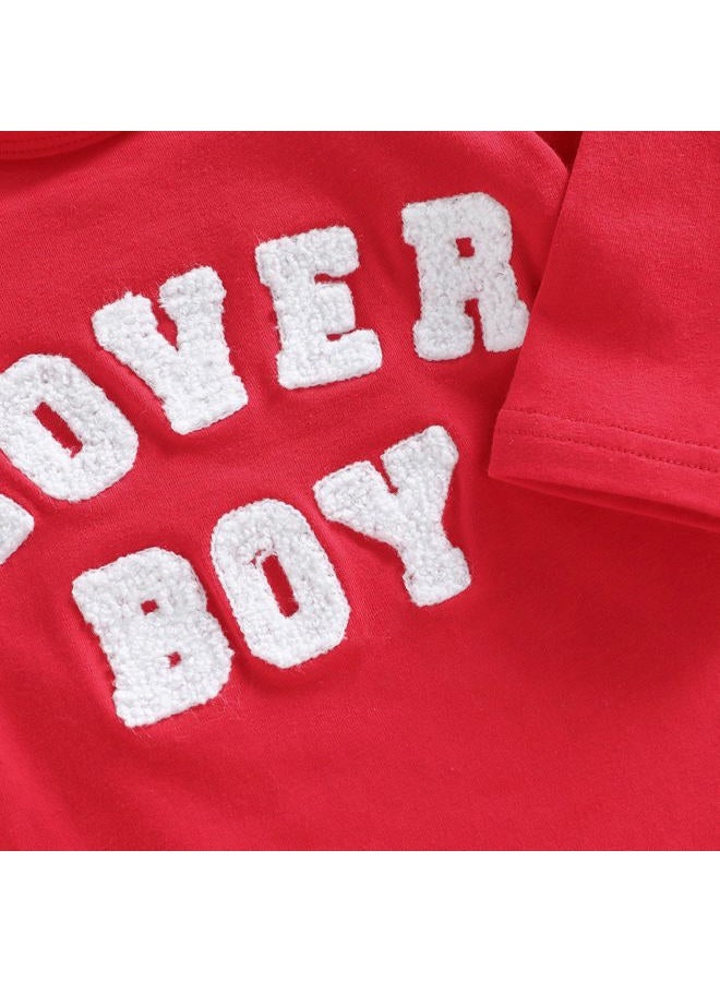 MERSARIPHY My First Valentines Baby Boy Outfit Lover Boy Embroidery Long Sleeve Romper Suspender Pants Newborn Clothes Set, Red, 6-12 Months - Image 5