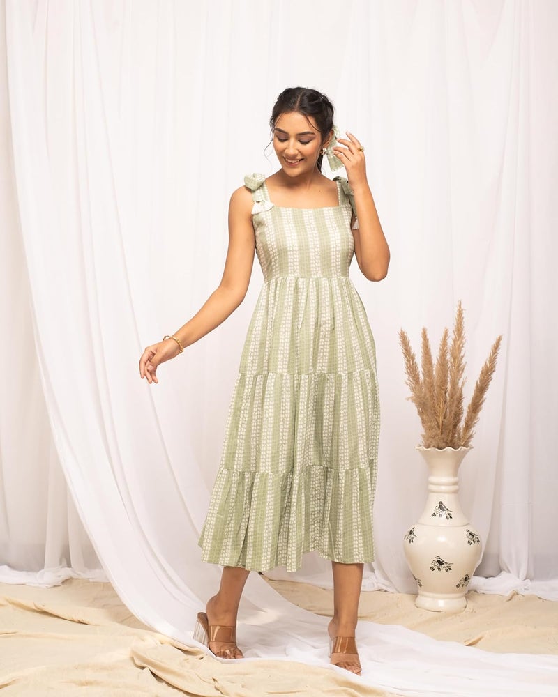 FIORRA Women's Fit And Flare Knee Length Cotton Block Printed Western Dress - Image 3
