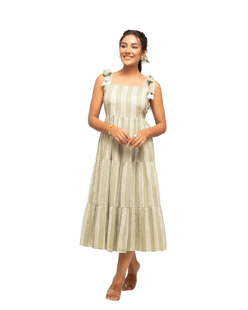 FIORRA Women's Fit And Flare Knee Length Cotton Block Printed Western Dress - Image 1
