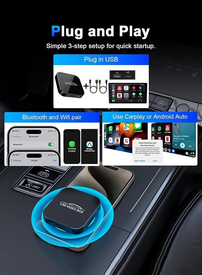 Digisand Wireless Carplay Adapter with YouTube, 2025 Carplay Wireless Adapter & Android Auto Wireless Dongle Easy to Setup,5GHz WiFi,Video Box Convert Wried to Wireless Car Play Stream to Your Car - Image 3