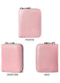 KASTWAVE Card Cases, RFID 20 Card Slots Credit Card Holder Genuine Leather Small Card Case for Women or Men Accordion Wallet with Zipper (Pink)  - Image 5