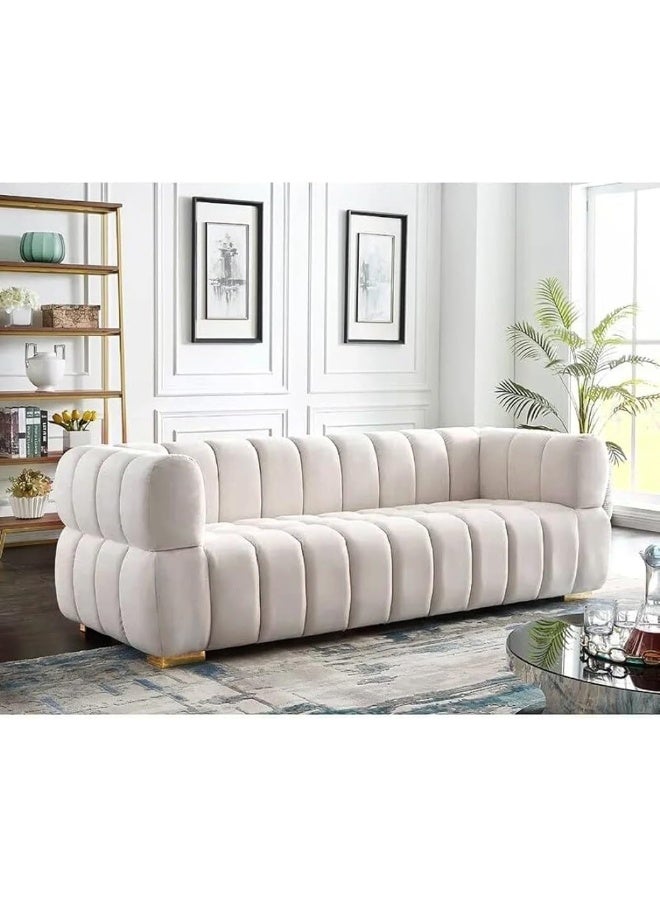 Comfynest أريكة كومفينست الفاخرة ذات الثلاث مقاعد من المخمل مثالية لغرف المعيشة وغرف الضيوف والفنادق (بيج) - Image 1