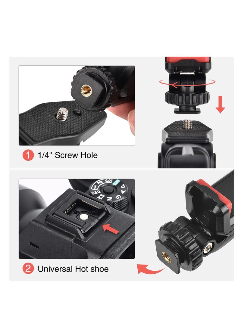 Y&D Cell Phone Tripod Mount Adapter Holder with 2 Cold Shoe Camera Hot 360 Adjustable Rubber Pad Clip for iPhone Samsung Video Live Streaming Vlogging Rig  - Image 4
