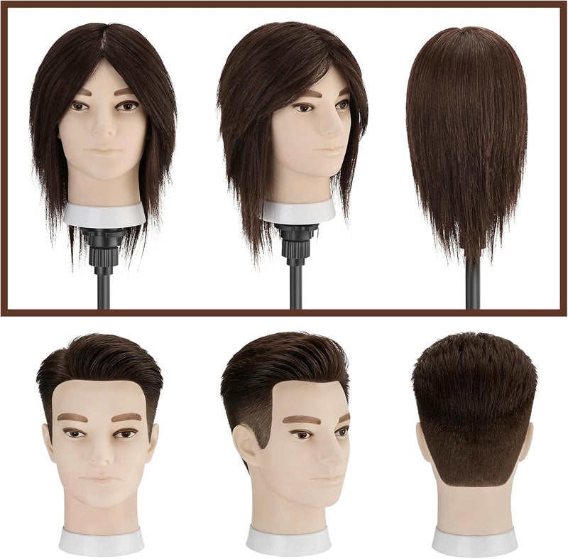 TwoWin Mannequin Head Male With 100% Real Hair, 13 Inch Male Hairdressing Head, Styling Training Heads Man, Hairdresser Manikin Doll Head With Clamp And Diy Braiding Set (Brown) - Image 4