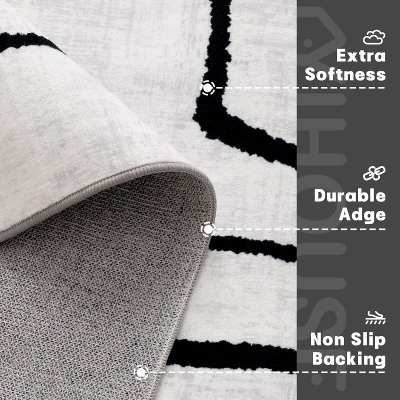 YIHOUSE 5x7 Washable Living Room Rug - Modern Abstract Black and White Area Rug Non-Slip for Bedroom Home Office (Abstract, 5'x7'ft) - Image 4
