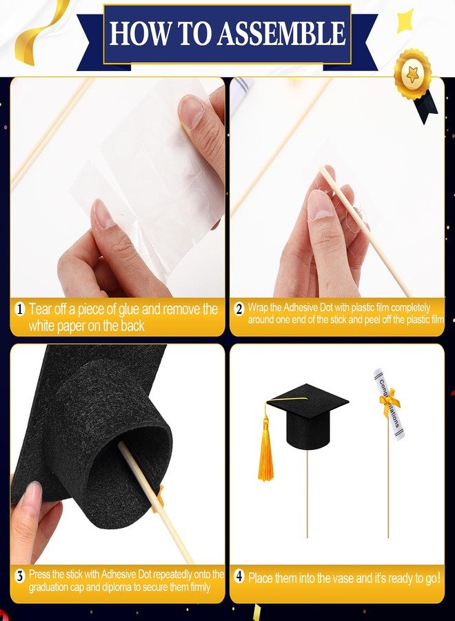 Breling Black and Gold Graduation Cap Cake Topper with Diploma Centerpiece Sticks Mini Felt Grad Hat Cake Toppers with Tassel Class of 2026 Grad Table Decor Party Supplies Decorations - Image 3